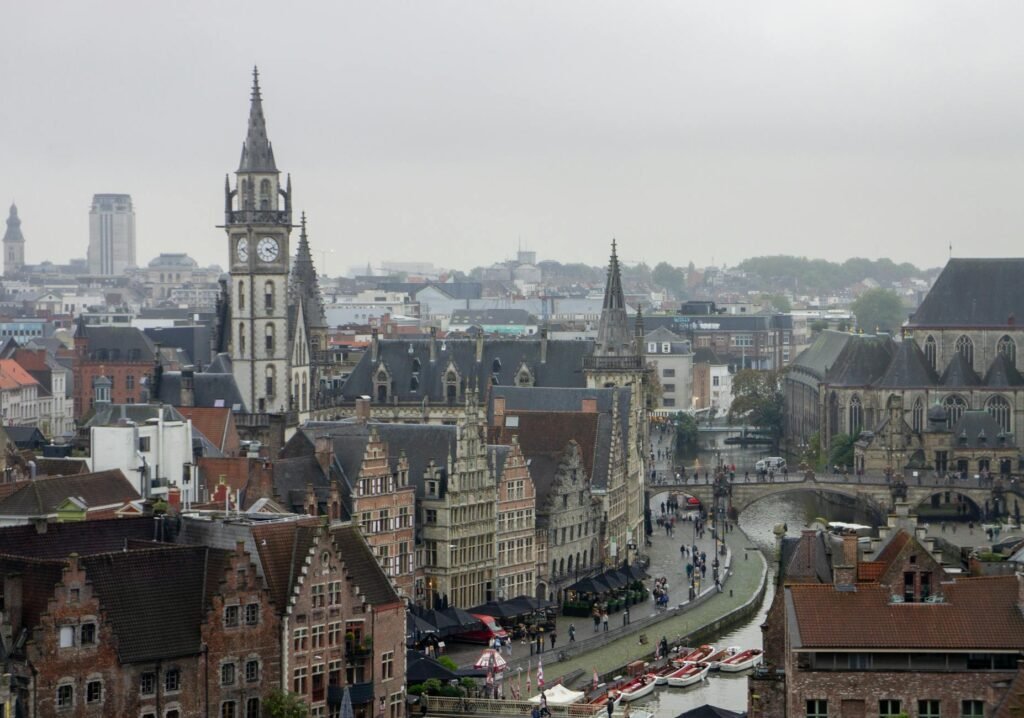 aerial view of medieval architecture in ghent
